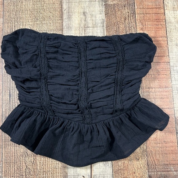 Free People Tops - Free People Black Strapless Ruched Peplum Top XS Boho Cottagecore Grunge
